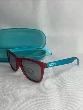 Nectar Chucktown Aqua Strawberry Sunglasses Red Blue Active UV400 Smoke Lens